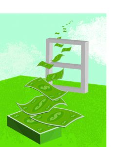 Vector illustration of money flying out the window